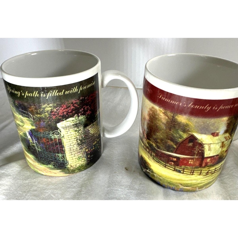 Vintage Thomas Kinkade Four Seasons Mug Set of 4 Complete Collection NOS - Picture 2 of 16